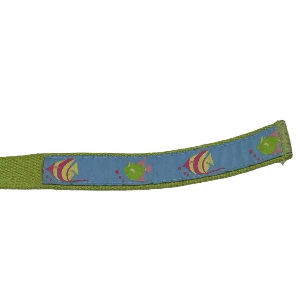 Unisex Green & Blue Fish Print Adjustable Cotton D Ring Belt 41.5
